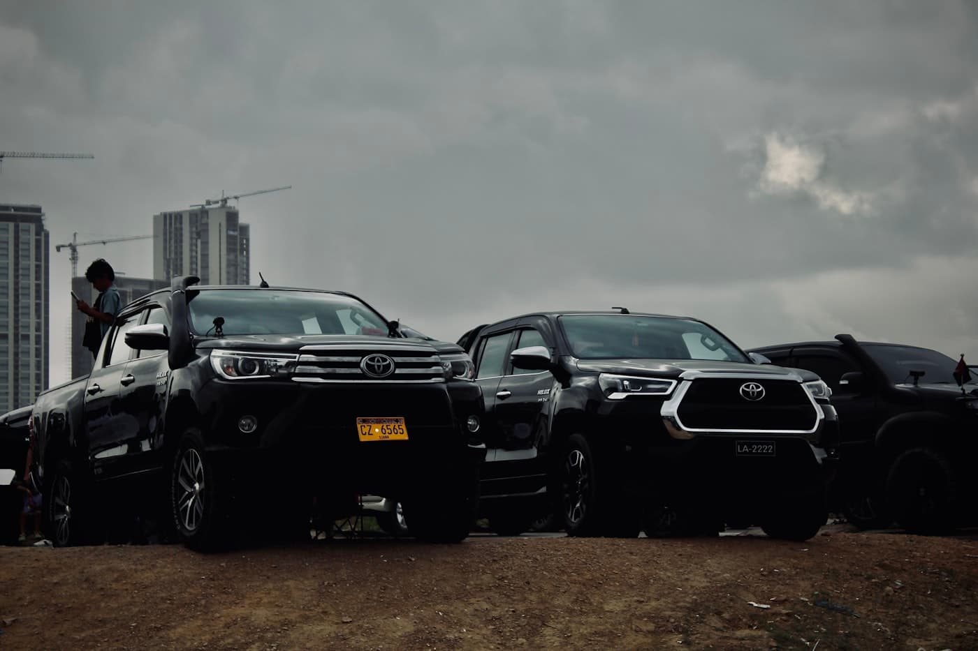Work utes lined up ready for the job