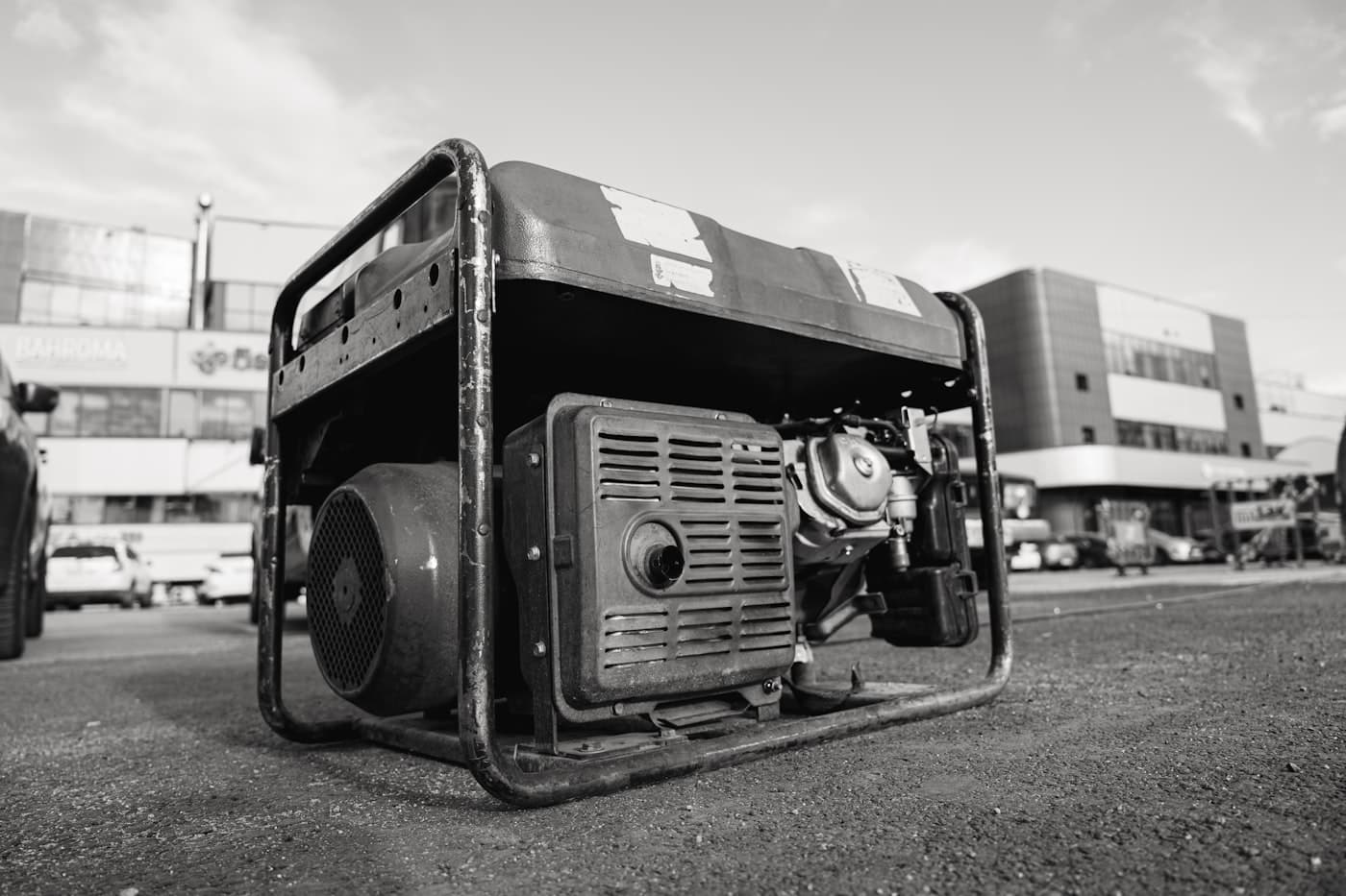 Portable petrol generator on a worksite